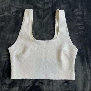 Commando Sequin Women's Crop Top - White Square Neck Size Large.